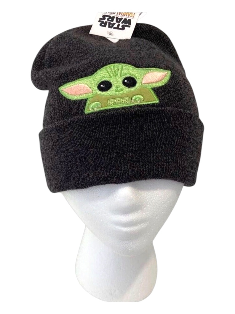 Star Wars The Mandalorian Beanie Hat With Baby Yoda Embroidery Black Knit OSize